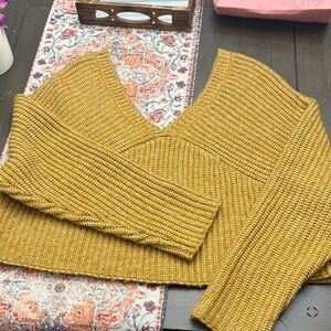 Arizona Jean Company V-Neck Knit Sweater in Mustard Yellow